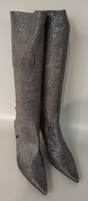 Lot 1002 - Pair of Jimmy Choo Pewter Snake Sparkle Knee...