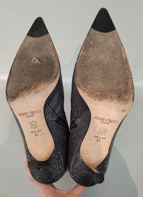 Lot 1002 - Pair of Jimmy Choo Pewter Snake Sparkle Knee...