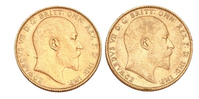 Lot 214 - 2x Edward VII, Sovereigns, 1905 and 1908; both...