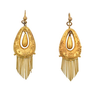Lot 2142 - A Pair of Victorian Drop Earrings of pear...