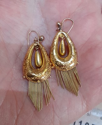 Lot 2142 - A Pair of Victorian Drop Earrings of pear...