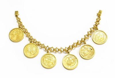 Lot 485 - A Fancy Link Bracelet, suspending two...