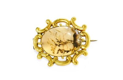 Lot 487 - A Moss Agate Brooch, the oval moss agate in a...