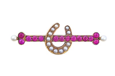 Lot 2130 - A Synthetic Ruby and Split Pearl Brooch a...