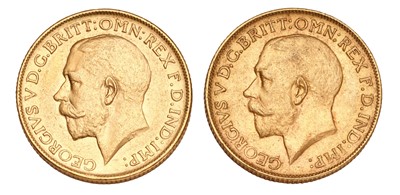 Lot 238 - 2x George V, Sovereigns, 1913M and 1927SA;...