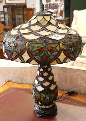 Lot 1271 - A Tiffany Style Leaded and Coloured Glass Lamp...