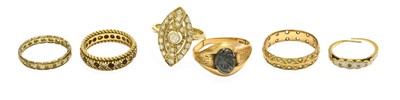 Lot 483 - Six Rings, comprising of four 9 carat gold...