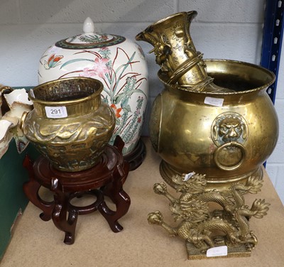 Lot 291 - A Pair of Bronze Dragon and Flaming Pearl Form...