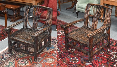 Lot 1210 - A Pair of Driftwood Armchairs