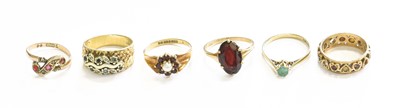 Lot 503 - Six Rings, comprising of a 9 carat gold garnet...