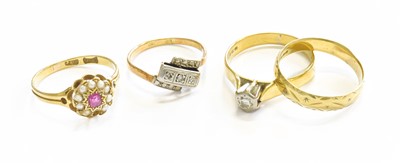 Lot 502 - Four Rings, comprising of an 18 carat gold...