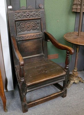 Lot 1224 - An 18th Century Carved Oak Wainscot Chair,...