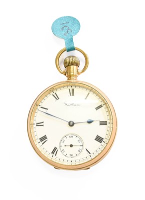 Lot 532 - A 9 Carat Gold Open Faced Pocket Watch, signed...