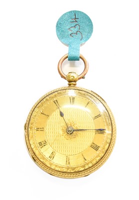 Lot 533 - A Lady's 18 Carat Gold Fob Watch, case with a...