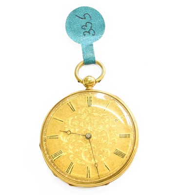 Lot 523 - A Lady's 18 Carat Gold Fob Watch, circa 1860,...