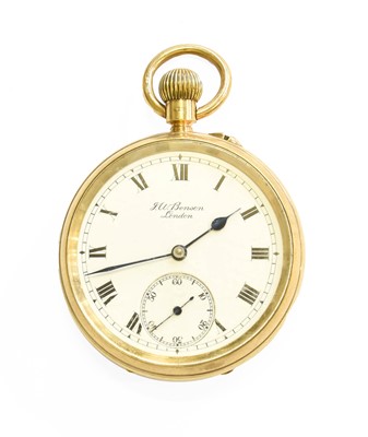 Lot 542 - A 9 Carat Gold Open Faced Pocket Watch, signed...