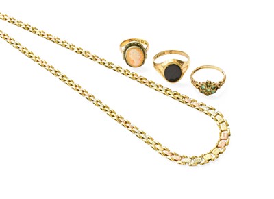 Lot 424 - A 9 Carat Tro-Colour Gold Brick Link Necklace,...