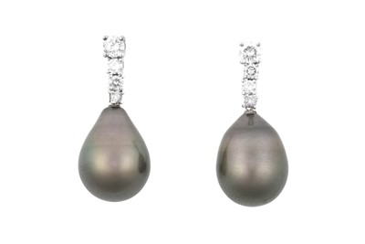 Lot 2203 - A Pair of Cultured Pearl and Diamond Drop...