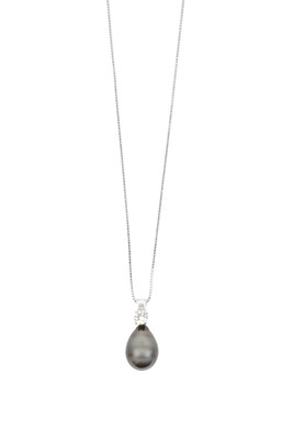 Lot 2202 - A Diamond and Cultured Pearl Pendant on Chain...