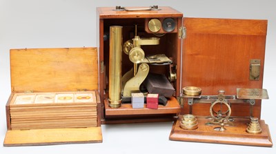 Lot 225 - An Edwardian Mahogany Cased Brass Microscope,...