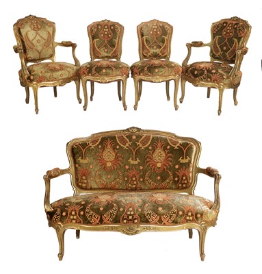 Lot 832 - A Victorian Gilt and Gesso Five-Piece Salon...