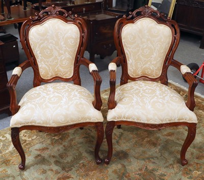 Lot 1253 - A Pair of Reproduction Cherrywood Fauteuils