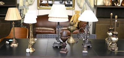 Lot 1219 - Three Pairs of Modern Table Lamps, a further...