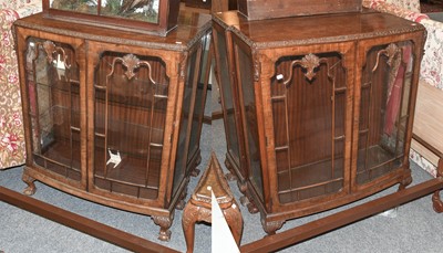 Lot 1283 - A Pair of Figured Walnut Bow Fronted Display...