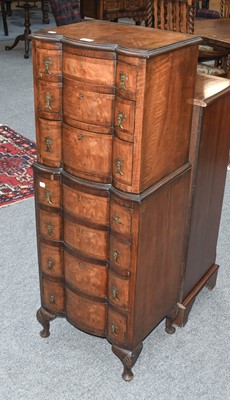 Lot 1307 - Crossbanded Figured Walnut Tall Boy,...