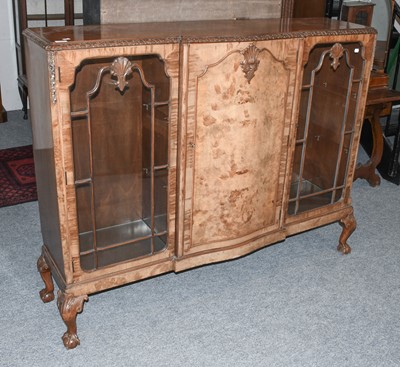 Lot 1304 - A Figured Walnut Display Cabinet, with central...