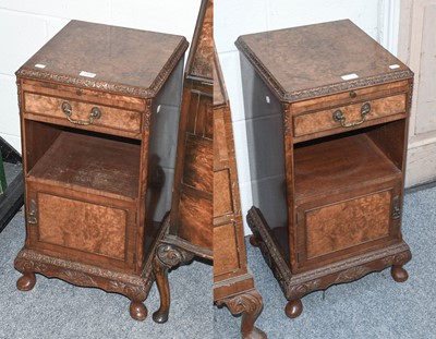 Lot 1309 - A Pair of Burr Walnut Bedside Cupboards,...