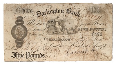 Lot 436 - Darlington Bank £5, 17th May 1870, serial no....