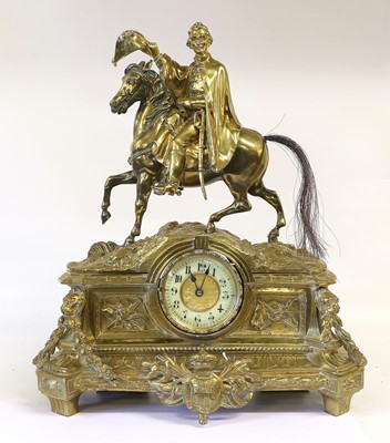 Lot 150 - A 19th Century Brass Mantel Clock, the white...
