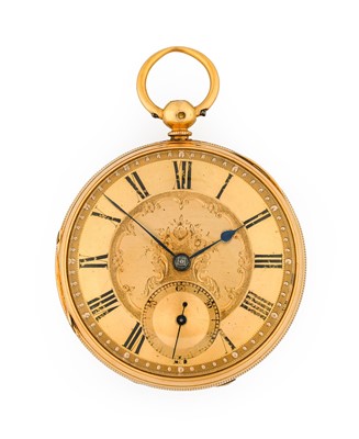 Lot 2345 - An 18 Carat Gold Open Faced Pocket Watch, 1872,...