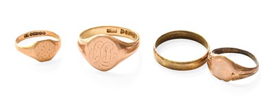 Lot 397 - Three 9 Carat Gold Signet Rings, finger sizes...