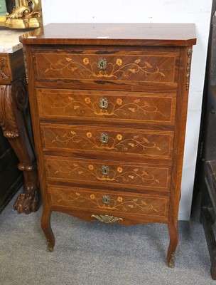 Lot 1222 - An Inlaid Rosewood Five-Height Chest, with...