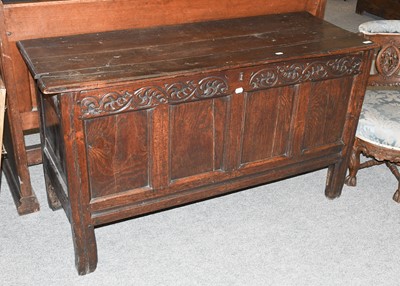 Lot 1227 - An 18th Century Carved Oak Four Panel Coffer,...