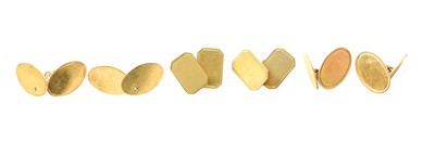 Lot 368 - Three Pairs of 9 Carat Gold Cufflinks, each...