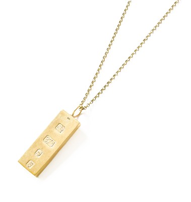 Lot 376 - A 9 Carat Gold Ingot on A 9 Carat Gold Chain,...