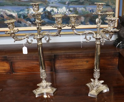 Lot 154 - A Pair of Silver Plate Four-Light Candelabra,...