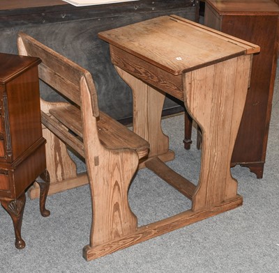 Lot 1316 - A Pitch Pine School Desk, 86cm by 67cm by 84cm