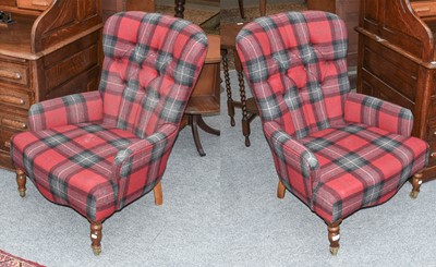 Lot 1319 - A Pair of Modern Button Tartan Upholstered...