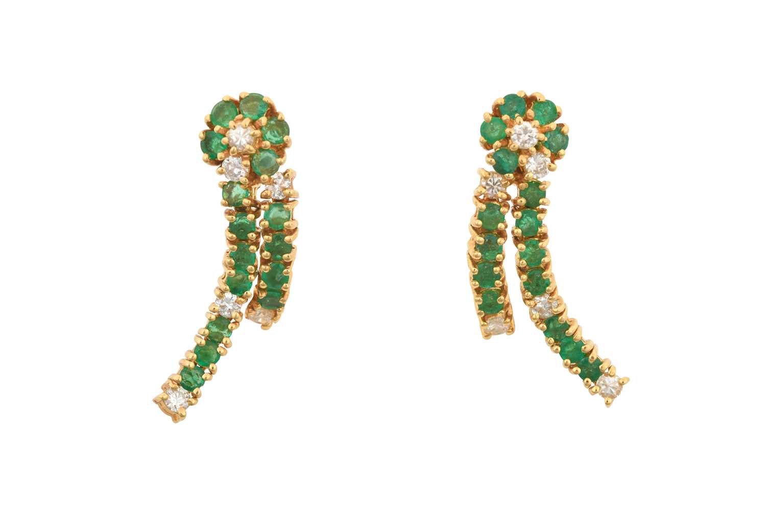 Lot 2096 - A Pair of Emerald and Diamond Drop Earrings a...
