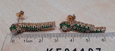 Lot 2096 - A Pair of Emerald and Diamond Drop Earrings a...