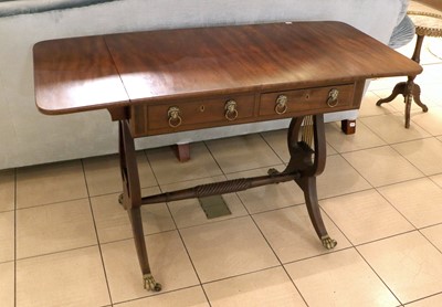 Lot 1431 - A Reproduction Mahogany Drop Leaf Sofa Table,...