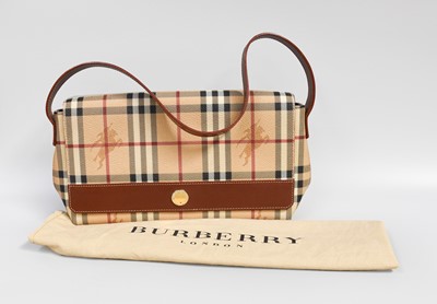 Lot 1091 - Burberry Canvas Shoulder Bag with flap to the...