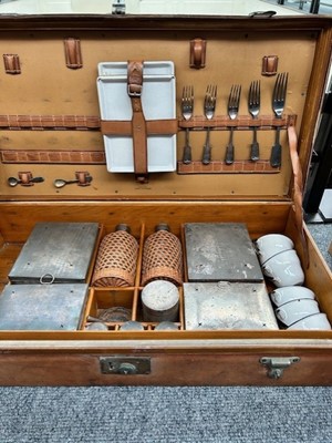 Lot 2002 - Early 20th Century Leather Cased Picnic Set,...