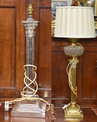 Lot 336 - A Silver Plated Corinthian Columnar Table Lamp,...