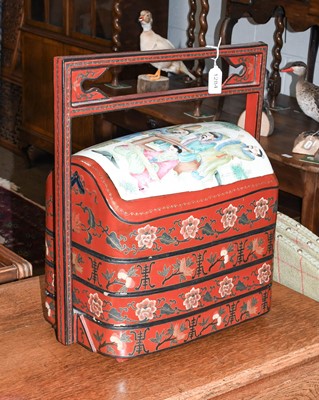 Lot 1284 - A Chinese Red Lacquered Tiered Food Carrier,...