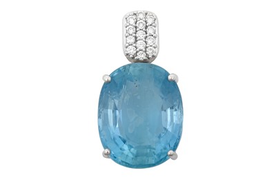 Lot 2314 - An Aquamarine and Diamond Pendant the oval cut...